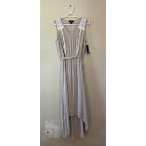 NWT AGB Womens Small Sleeveless Beige High Low Full Length Dress Tie
